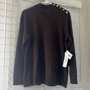 NWT Size-L Calvin Klein Brown Turtle Neck with gold button accents